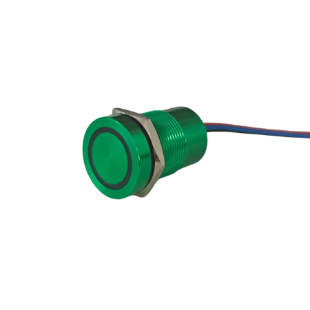Intrerupatoare si comutatoare de circuit - Buton tactil piezoelectric SPST 19mm aluminiu, LED rosu/verde, NO, 12-24V DC, 0.2A, IP67, cu mentinere