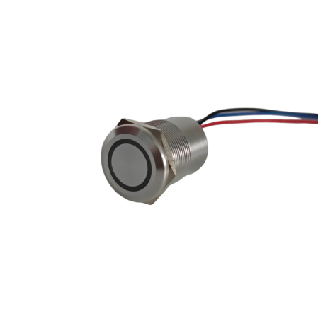 Intrerupatoare si comutatoare de circuit - Buton tactil piezoelectric SPST 22mm, metalic silver, LED rosu/verde, NO, 12-24V DC, 0.2A, IP67, cu mentinere