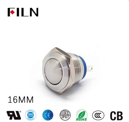 Buton push fara mentinere, 5A 250V AC, 16mm, IP65, metalic, 2 pini, FLM16-FJ-2-XX000-S10M4 [3]