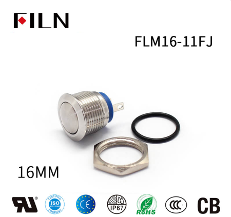 Buton push fara mentinere, 5A 250V AC, 16mm, IP65, metalic, 2 pini, FLM16-FJ-2-XX000-S10M4 [2]