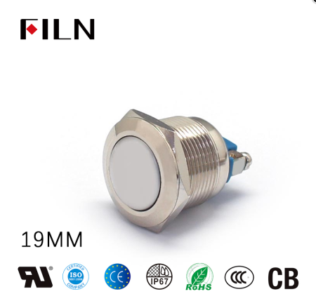 Buton push fara mentinere, 1A 250V AC, 19mm, IP65, metalic, 2 pini cu surub, FLM19-FS-2-XX000-S10M2 [3]