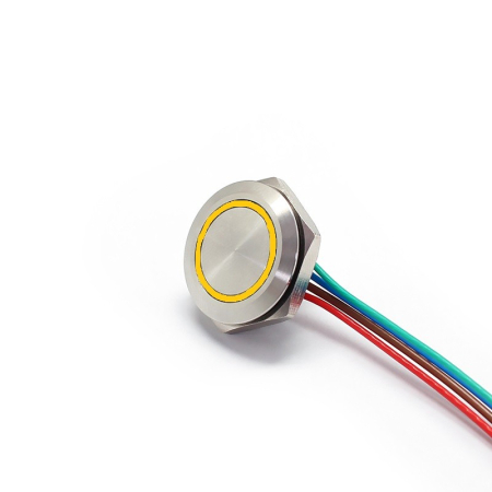 Intrerupatoare si comutatoare de circuit - Buton Push Metalic, 12-24V DC, 19mm, fara Retinere, Led Galben, conector 4 fire 20cm