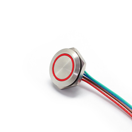 Intrerupatoare si comutatoare de circuit - Buton Push Metalic, 12-24V DC, 19mm, fara Retinere, Led Rosu, conector 4 fire 20cm