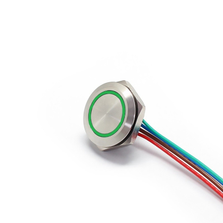 Intrerupatoare si comutatoare de circuit - Buton Push Metalic, 12-24V DC, 19mm, fara Retinere, Led Verde, conector 4 fire 20cm