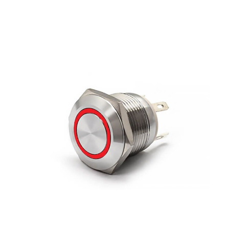 Intrerupatoare si comutatoare de circuit - Buton Push Metalic, 12-24V DC, 19mm, fara Retinere, Led Rosu
