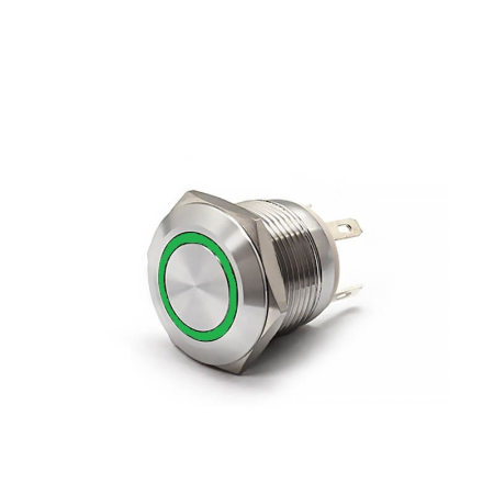 Componente electrice si electronice - Buton Push Metalic, 12-24V DC, 19mm, fara Retinere, Led Verde