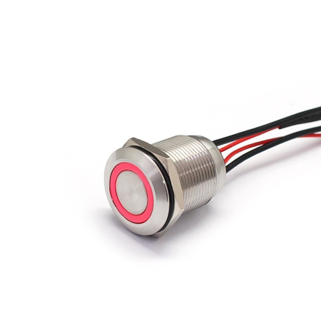 Intrerupatoare si comutatoare de circuit - Buton Push Metalic, 12-24V DC, 22mm, fara Retinere, Led Rosu, 4 fire 20cm
