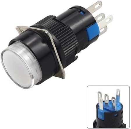 Intrerupatoare si comutatoare de circuit - Buton rocker rotund iluminat alb, ON–OFF fara mentinere, 3A 5-24V DC, NO-NC, Ø17.5 mm, montaj panou, FLP16-NJ-1-WHITE