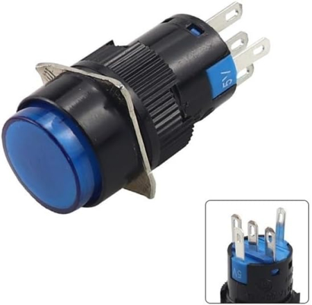 Intrerupatoare si comutatoare de circuit - Buton rocker rotund iluminat albastru, ON–OFF fara mentinere, 3A 5-24V DC, NO-NC, Ø17.5 mm, montaj panou, FLP16-NJ-1-BLUE