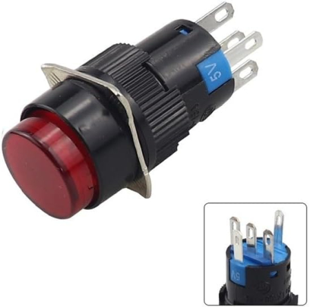 Intrerupatoare si comutatoare de circuit - Buton rocker rotund iluminat rosu, ON–OFF fara mentinere, 3A 5-24V DC, NO-NC, Ø17.5 mm, montaj panou, FLP16-NJ-1-RED