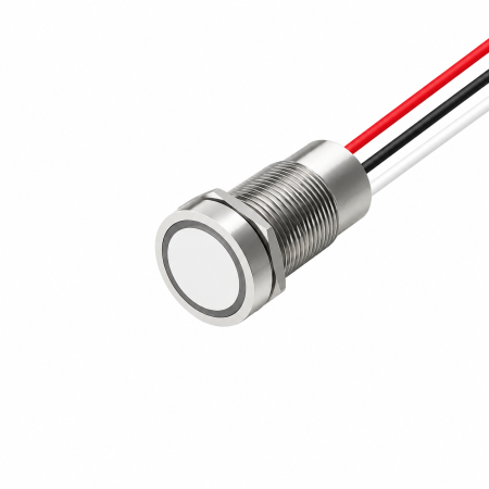 Intrerupatoare si comutatoare de circuit - Buton tactil SPST 16mm inox, LED rosu/verde, NO, 12-24V DC, 0.2A, IP67, cu revenire