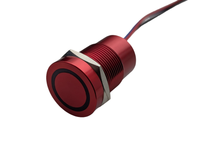 Intrerupatoare si comutatoare de circuit - Buton tactil piezoelectric SPST 19mm, metalic rosu, LED rosu/verde, NO, 12-24V DC, 0.2A, IP67, cu mentinere