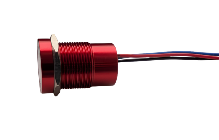 Buton tactil piezoelectric SPST 19mm, metalic rosu, LED rosu/verde, NO, 12-24V DC, 0.2A, IP67, cu mentinere [1]