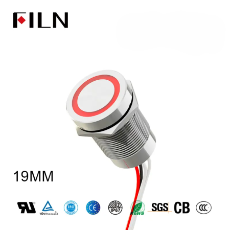 Buton tactil SPST 19mm inox, LED rosu/verde, NO, 12-24V DC, 0.2A, IP67, cu revenire [1]