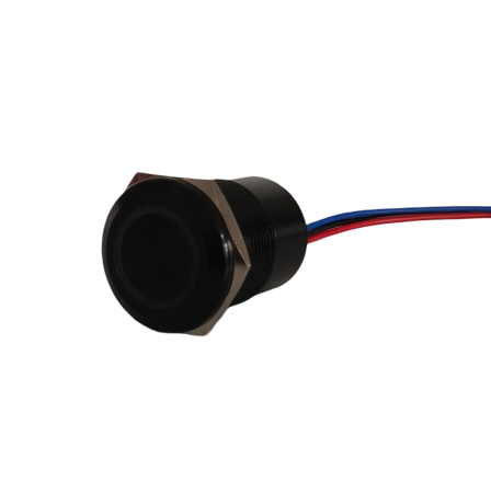 Intrerupatoare si comutatoare de circuit - Buton tactil piezoelectric SPST 22mm, metalic negru, LED rosu/verde, NO, 12-24V DC, 0.2A, IP67, cu mentinere