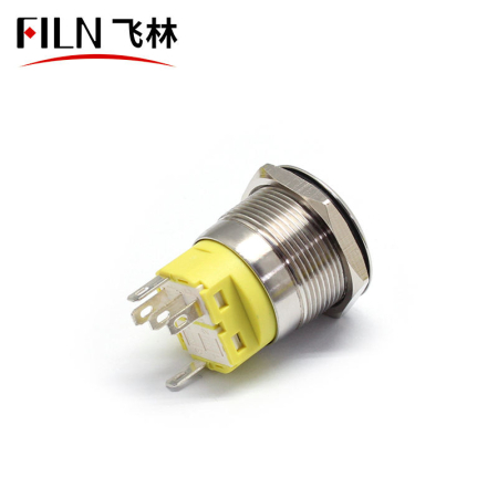 Buton push iluminat fara mentinere, 5A 12–24V DC, 22mm, IP65, metalic, inel LED verde, 5 pini, FLM22-FJ-1-EX000-S11M5-GREEN [2]