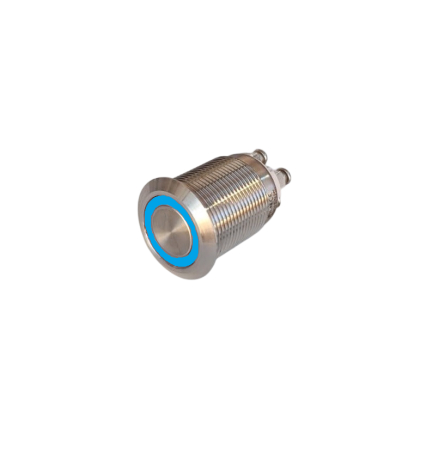 Intrerupatoare si comutatoare de circuit - Buton Push Metalic, 12-24V DC, 19mm, cu Retinere, Led Albastru, conectare cu surub