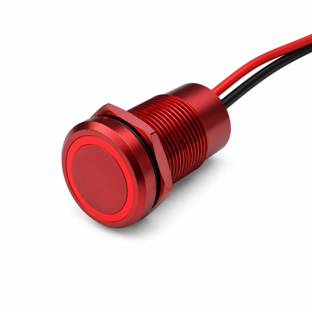 Buton tactil piezoelectric SPST 22mm, metalic rosu, LED rosu/verde, NO, 12-24V DC, 0.2A, IP67, cu retinere [0]