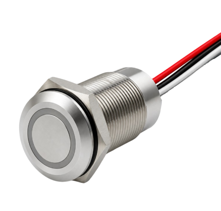 Intrerupatoare si comutatoare de circuit - Buton tactil SPST 22mm inox, LED rosu/verde, NO, 12-24V DC, 0.2A, IP67, cu revenire