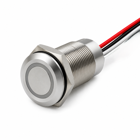 Intrerupatoare si comutatoare de circuit - Buton tactil SPST 22mm inox, LED rosu/verde, NO, 12-24V DC, 0.2A, IP67, cu revenire
