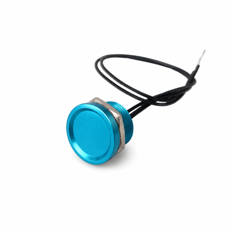 Intrerupatoare si comutatoare de circuit - Buton tactil piezoelectric SPST, 19mm, albastru, metalic, NO, 12-24V DC, 0.2A, IP67, impuls (trigger)