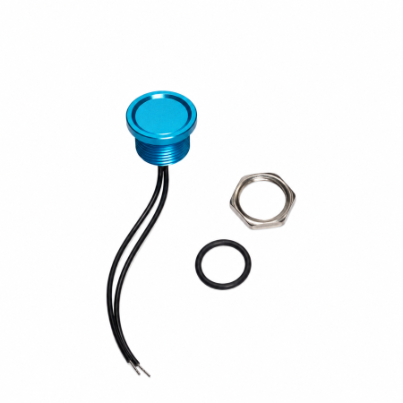 Buton tactil piezoelectric SPST, 19mm, albastru, metalic, NO, 12-24V DC, 0.2A, IP67, impuls (trigger) [1]