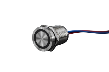 Intrerupatoare si comutatoare de circuit - Buton tactil piezoelectric SPST 19mm inox, LED rosu/verde, NO, 12-24V DC, 0.2A, IP67, cu mentinere