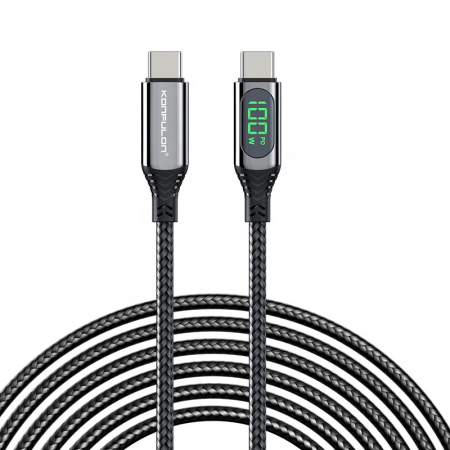 Cabluri USB - Cablu incarcare telefon 100W, Type C - Type C, 1 m, negru, LCD Display DC42-B