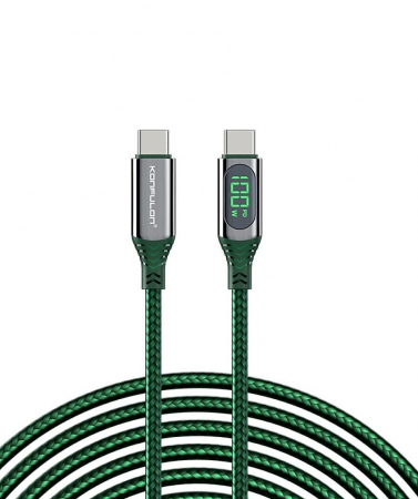 Cabluri USB - Cablu incarcare telefon 100W, Type C - Type C, 1 m, verde, LCD Display DC42-G