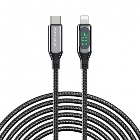 Cabluri USB - Cablu incarcare telefon 20W PD, Type C - Lightning, 1 m, negru, LCD Display DC41-B