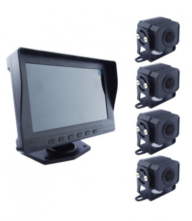 Accesorii auto - Kit marsarier cu 4 camere HD si display touch de 7", IR, 170°, IP67,  camera marsarier, camioane, autocare, RV(rulote)