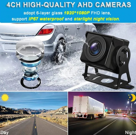 Kit DVR auto cu 4 camere 1080P, monitor touch 10.1 inch, 170°, IR, IP67, camioane, autocare, RV(rulote) [4]
