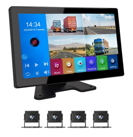 Accesorii auto - Kit DVR auto cu 4 camere 1080P, monitor touch 10.1 inch, 170°, IR, IP67, camioane, autocare, RV(rulote)