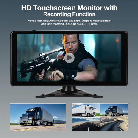 Kit sistem securitate auto cu 4 camere HD si display touch de 10.36", IR, 178°, IP67, camera marsarier, camioane, autocare, RV(rulote) [4]
