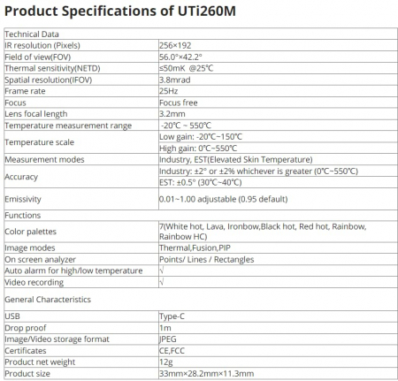 Camera termica UTi260M pentru telefon Android USB-C, 256x192, -20°C-550°C, aplicatie mobila, UNI-T [7]