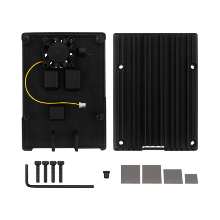 Robotica - Carcasa aluminiu cu radiator si ventilator pentru Raspberry Pi 5, racire activa si pasiva (RPI5-CASE)
