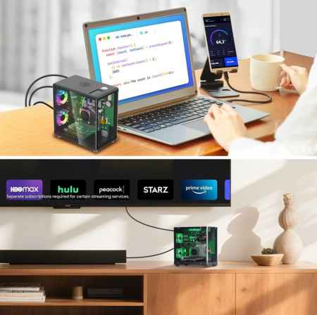 Carcasa mini PC pentru Raspberry Pi 5, ecran OLED 1.3 inch, 3 ventilatoare RGB, slot PCIe M.2 pentru SSD 2230/2242/2260/2280, functie RTC, conectivitate USB HDMI Ethernet [6]