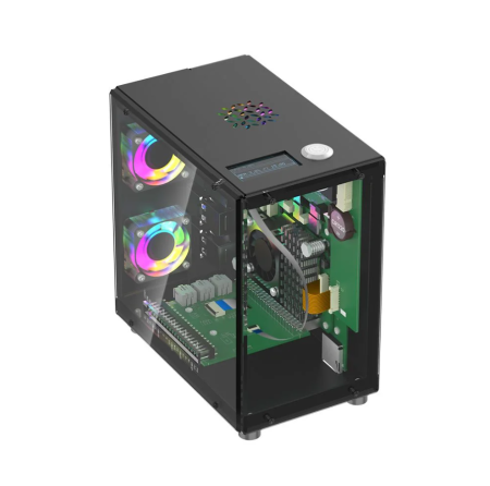 Carcasa mini PC pentru Raspberry Pi 5, ecran OLED 1.3 inch, 3 ventilatoare RGB, slot PCIe M.2 pentru SSD 2230/2242/2260/2280, functie RTC, conectivitate USB HDMI Ethernet [3]