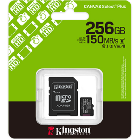 Card memorie Kingston Canvas Select Plus microSDXC, 256GB, Class 10, UHS-I U1, V10, A1, citire 150MB/s, adaptor SD [1]