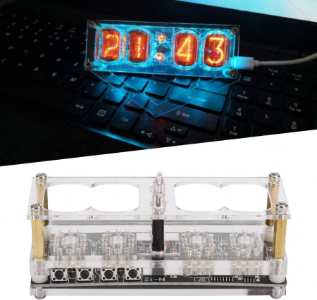 Ceas Nixie cu tuburi IN-12, iluminare RGB in 7 culori, modul DS3231, data, ora, carcasa acril transparent, Micro USB [4]
