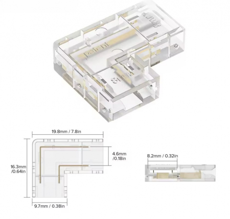 Conector L transparent pentru Banda LED FCOB 8mm, colt 90°, fara intrerupere de lumina [1]