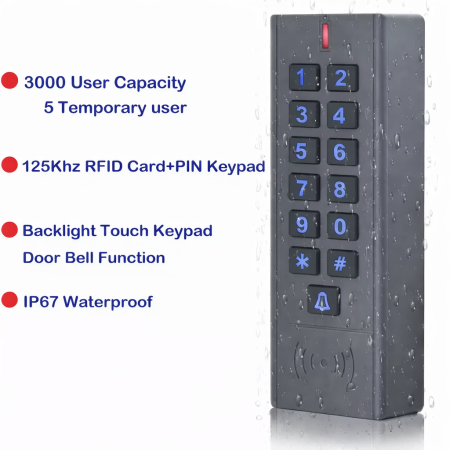 Tastatura control acces RFID 125kHz cu tastatura PIN, IP67, 3000 utilizatori, standalone [3]