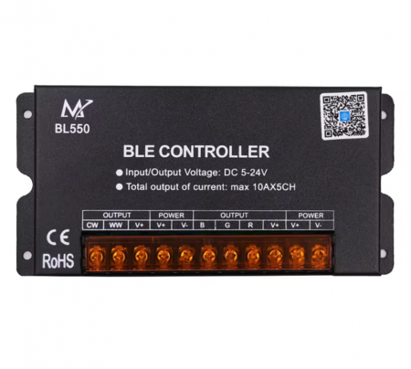 Controllere - Controller Bluetooth pentru benzi LED RGB, RGBCW, RGBWW, DC 5V-24V, 50A, BL550-50A