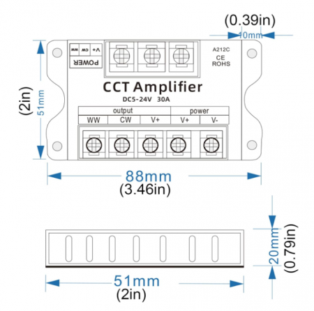Amplificator pentru banda LED Dual White( WW, CW ), A212C, 5-24V , 30A, negru [2]