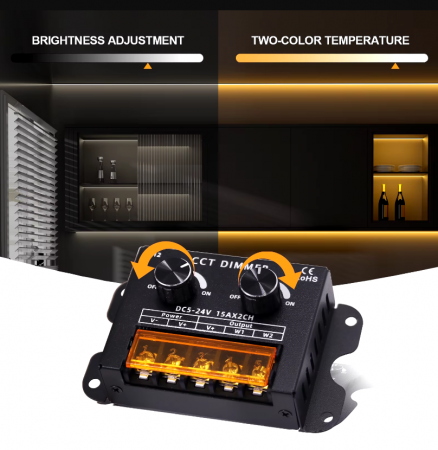 Controller banda LED, dimmer bicolor, 5V-24V DC, 2x15A, D212+-dimmer [2]