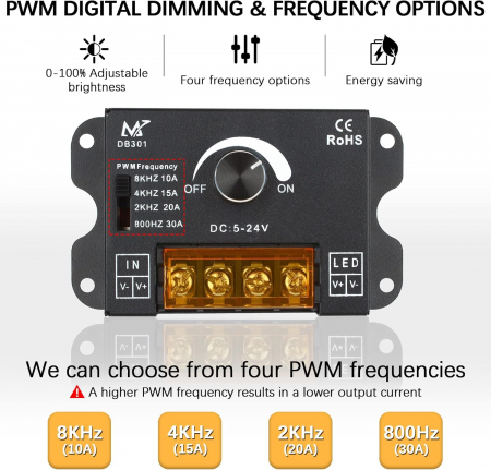 Controller dimmer pentru benzi LED monocrom, PWM, DC 5V-24V, 30A, DB301 [4]
