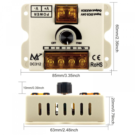 Controller dimmer LED RGB 3 canale x 4A, 5V-24V DC, comutator manual DC312-RGB [4]