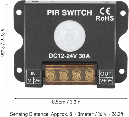 Senzor de miscare PIR pentru banda LED, DC 12V-24V, 30A, P130 [3]
