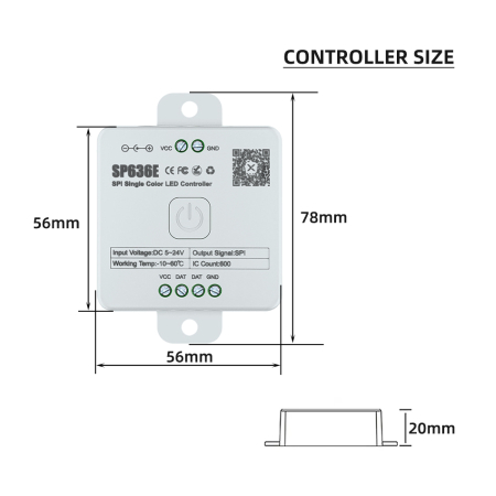 Controler LED SPI SP636E monocolor, 5-24V DC, semnal SPI, pana la 600 IC-uri [1]