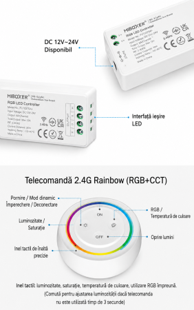 Kit controler LED MiBoxer 3 in 1 RGB, RGBW, RGB+CCT, 12-24V DC, telecomanda RF 2.4GHz (FUT037SA+) [1]